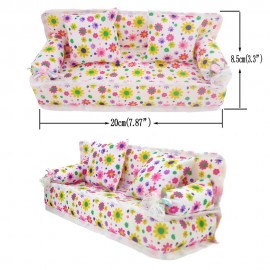 Fashion Mini Flower Cloth Sofa With 2 Full Cushions Bedroom Dollhouse Furniture For Barbie Doll Accessories Baby Kids Gift Toy