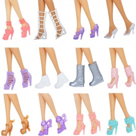 12 Pairs Doll Shoes Mix style High Heels Sandals Boots Colorful Assorted Shoes Accessories For Barbie Doll Baby Xmas Gift Toy