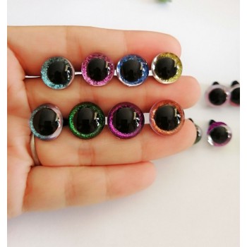 20set/lot 13mm/15mm round plastic clear toy safety eyes + glitter Nonwovens + hard washer for plush  doll findings-size option