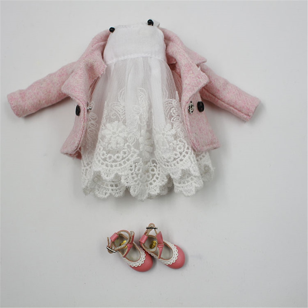 Doll Clothes For 1/6 Blyth licca Azone ICY doll 2 Pieces Lace Dress Pink Coat