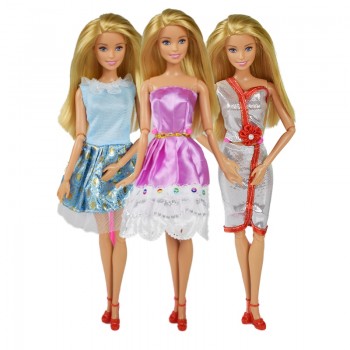 9 Item/Set Doll Accessories=3 Pcs Doll Clothes Dress+ 3 Glasses + Random 3 Pairs Shoes for Barbie Doll Girl Toy Best Gift