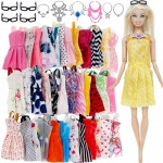 20 Pcs/Lot = Random 10x Mixed Style Mini Dress + 6x Plastic Necklaces + 4x Black Glasses Clothes For Barbie Doll Accessories