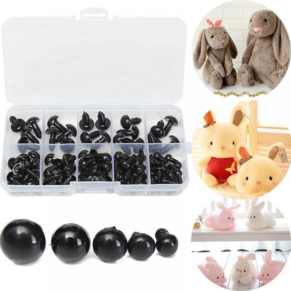 100pcs/box 6-12mm Black Plastic Safety Eyes For Teddy Bear Doll Animal Crafts Box Doll Cartoon Animal Puppet Crafts Wholesale