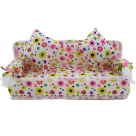 1 Pcs Mini Sofa Play Toy Flower Print Baby Toy Plush Stuffed Furniture Sofa With 2x Cushions For Barbie Doll Couch Doll House