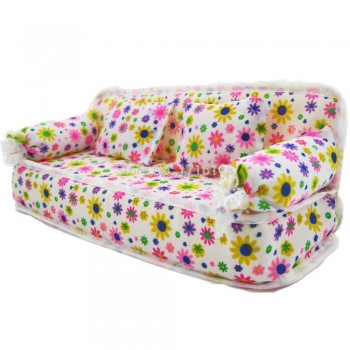 1 Pcs Mini Sofa Play Toy Flower Print Baby Toy Plush Stuffed Furniture Sofa With 2x Cushions For Barbie Doll Couch Doll House