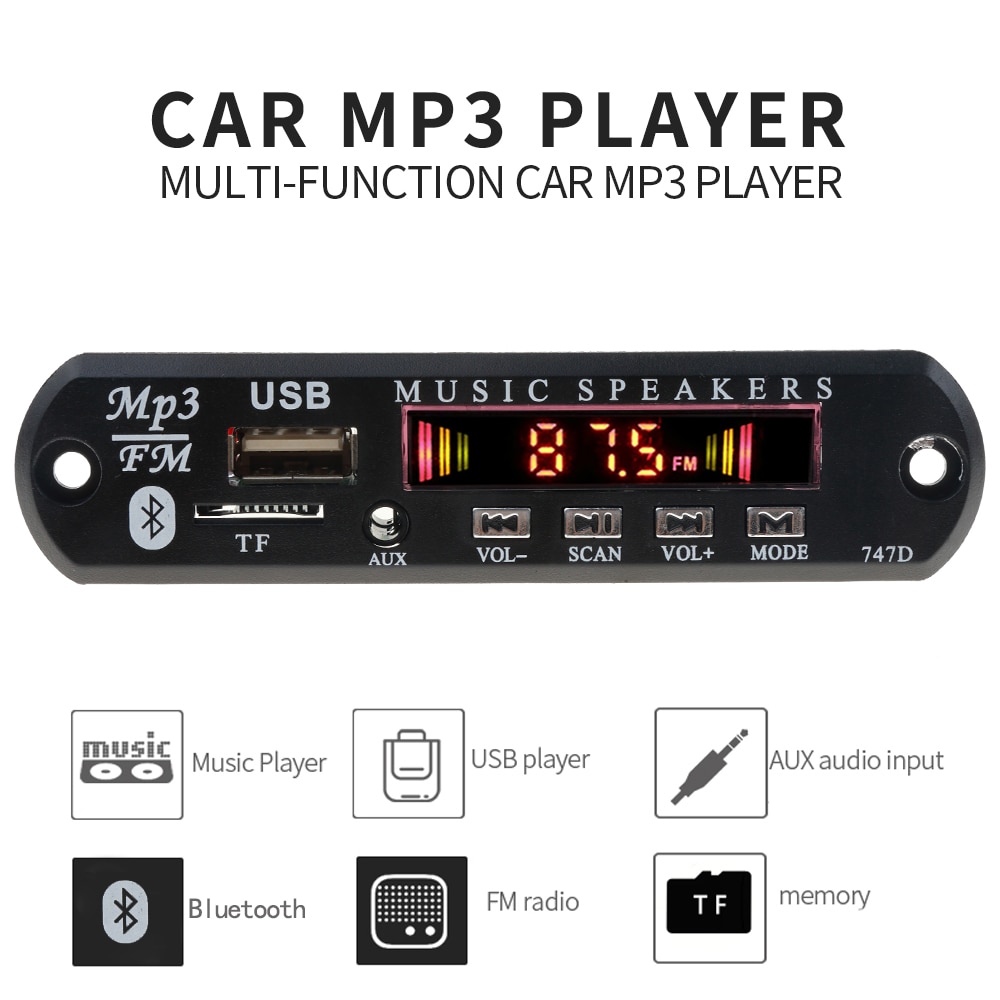 Car Bluetooth FM Radio Handsfree kit Mp3 Player Wireless TF USB 3.5mm AUX 5V 12V Car Audio Modification kit for Speakers