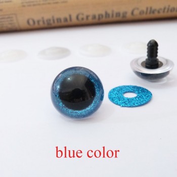 20pcs 14/16/18/20/22mm round plastic clear toy eyes + glitter Nonwovens + hard washer for plush  doll findings-size option