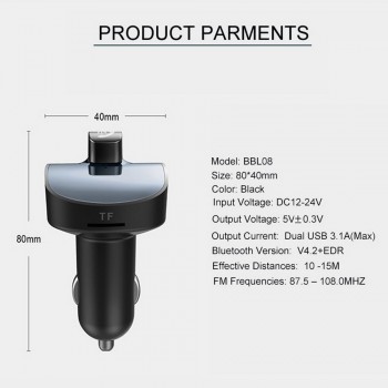 LCD Display Handsfree calling Car Mp3 Player Bluetooth V4.2 Car Kit Dual USB quick Charger FM Transmitter Wireless audio adapter