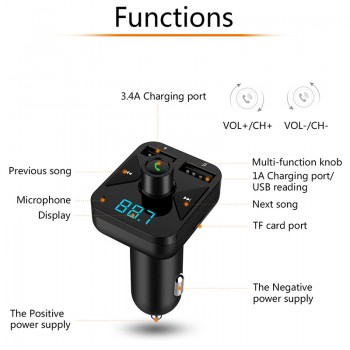 Car MP3 Player USB Bluetooth FM Transmitter Cigarette Lighter Phone Handsfree Charger Radio Kit Wireless Dual Auto Accessories