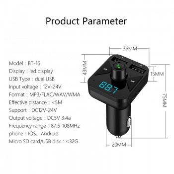 Car MP3 Player USB Bluetooth FM Transmitter Cigarette Lighter Phone Handsfree Charger Radio Kit Wireless Dual Auto Accessories
