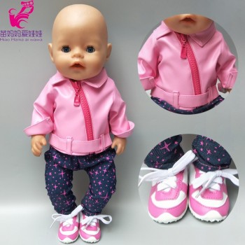 doll clothes for 43cm born Baby doll zipper clothes Pink PU leather doll coat for 17 inch baby doll jacket winter clothes