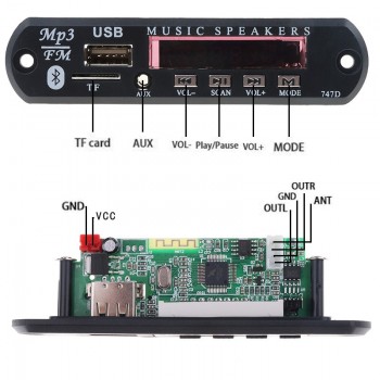 3.5mm AUX Bluetooth Mp3 Player Wireless Receiver FM Radio Decoder Board TF card DIY Car Speaker Modification 5V 12V 24V USB AUX