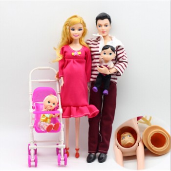 Toys Family Carriage Real Pregnant Doll Gifts 5 People Dolls Suits