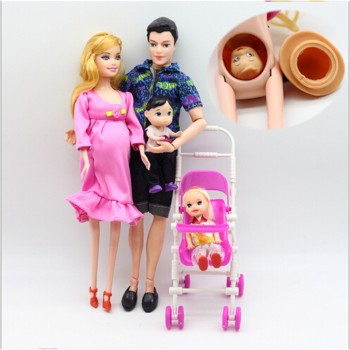 Toys Family Carriage Real Pregnant Doll Gifts 5 People Dolls Suits