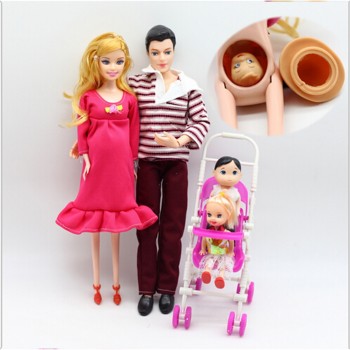 Toys Family Carriage Real Pregnant Doll Gifts 5 People Dolls Suits