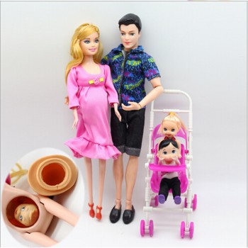 Toys Family Carriage Real Pregnant Doll Gifts 5 People Dolls Suits