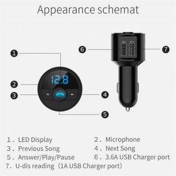 Bluetooth 4.2 version Car Kit MP3 Wireless FM Transmitter Dual USB Charger Handsfree support open voice prompts caller number #1