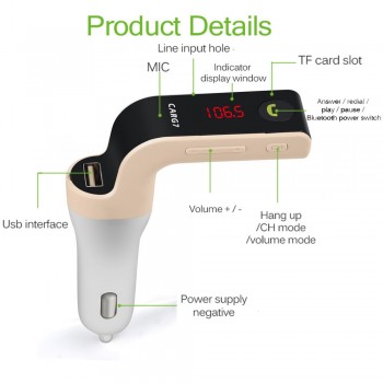 Multifunction G7 Hands-free Bluetooth Car Kit FM Transmitter USB Charger Adapter MP3 Player Car Auto Vintage Radio Reproductor #