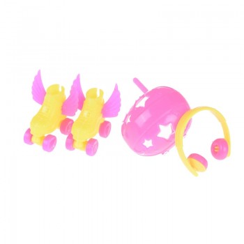 4PCS/Set  Decorative Roller Skate Fancy Doll Shoes+headset+helmet For Barbie Kids Girls Toy Roller Play