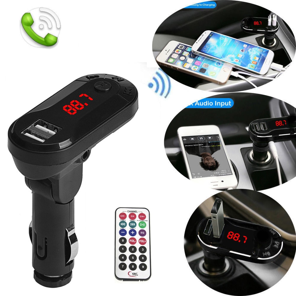 Multifunction Car Kit Hands-free Wireless FM Transmitter MP3 Player Handsfree Car Kit USB TF SD Remote  modulatory Black Silver