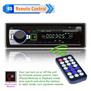 Bluetooth V2.0 JSD-520 Stereo Autoradio Car Radio 12V In-dash 1 Din FM Aux Input Receiver SD USB MP3 MMC WMA Car Audio Player