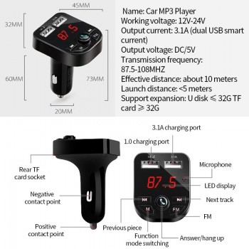 MP3 Player Car USB Bluetooth Handsfree Kit TF Music FM Transmission Cigarette Lighter Charge Adapter Auto Electronic Accessories
