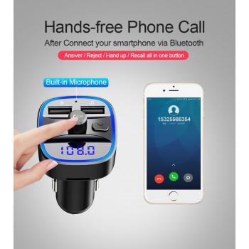 Car Auto Multifunction Kit Handsfree Wireless Bluetooth 5.0 FM Transmitter LCD MP3 Player USB Charger Vintage Radio SD Card H128