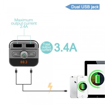 Onever Bluetooth Car Kit Handsfree FM Transmitter MP3 music Player 5V 3.4A Dual USB Car charger Support Micro SD Card 32G