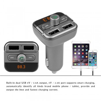 Onever Bluetooth Car Kit Handsfree FM Transmitter MP3 music Player 5V 3.4A Dual USB Car charger Support Micro SD Card 32G