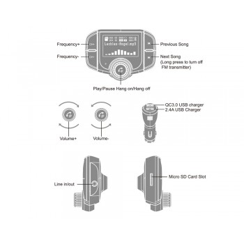 CDEN Bluetooth player MP3 FM transmitter TF Card music player Dual USB mobile phone Quick Charge 3.0 Charger Bluetooth Car Kit