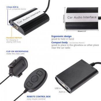 OOTDTY Handsfree Car Bluetooth Kits MP3 AUX Adapter Interface For Volvo HU-series S60