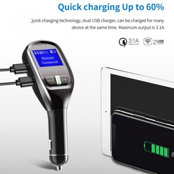 Handsfree Car Kit FM Transmitter Bluetooth FM Modulator Car MP3 Player Aux Out 5V 3.1A Dual USB Support TF Card USB Falsh Driver