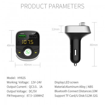 Wireless 3.0 Quick Charge In-Car Bluetooth FM Transmitter Radio Adapter Car Kit MP3 Player Hands-Free with LCD Display HY28S