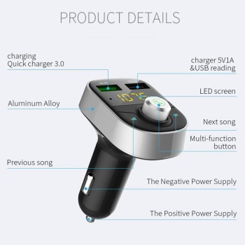 Wireless 3.0 Quick Charge In-Car Bluetooth FM Transmitter Radio Adapter Car Kit MP3 Player Hands-Free with LCD Display HY28S