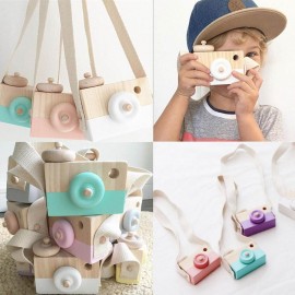 Cute Wood Baby Kids Camera Toys Pillow Creative Neck Camera Photography Prop Room Decoration Clothing Accessory Birthday Gift