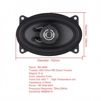 2pcs 4X 6 Inch 2 Way 150W Car Speaker Automobile Car HiFi Audio Full Range Frequency Coaxial Speaker Auto High Pitch Loudspeaker