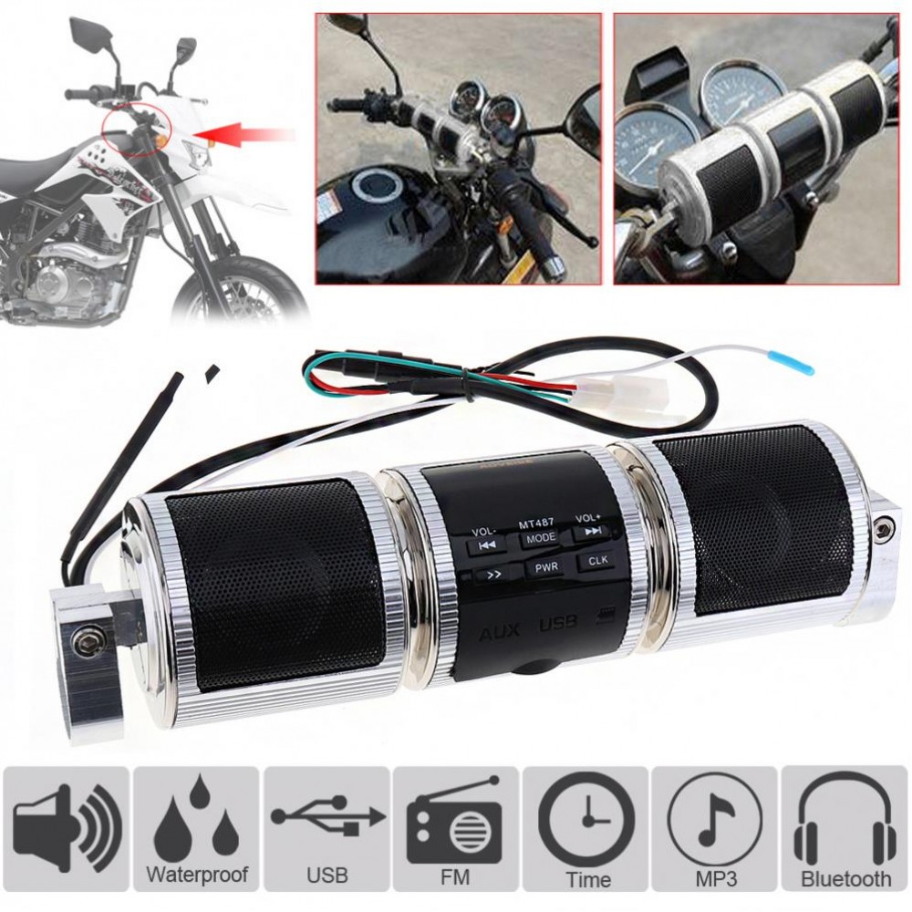Bluetooth Motorcycle Stereo Speaker Motorbike MP3 Music Player FM Radio Adjustable Bracket Waterproof LED Display