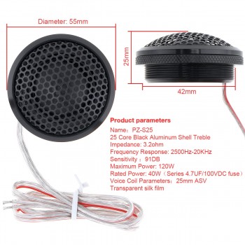 2Pcs 120W Hifi Speakers Auto Radio Stereo Tweeters Speaker Loundspeaker Black Transparent Silk Stretch Film for Cars Vehicle
