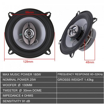 2pcs 5 Inch 13cm 180W 2 Way Car Coaxial Loud Speaker Auto Music Stereo Full Range Frequency Hifi Loudspeaker