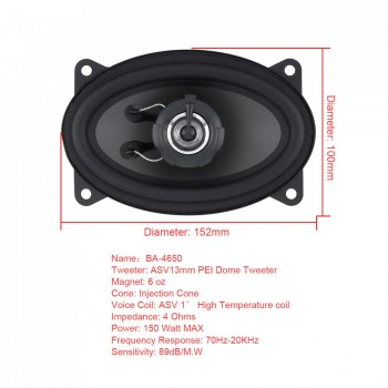 2pcs 4*6 Inch 2 Way 150W Car Coaxial Speaker Automobile Auto HiFi Audio Full Range Frequency Loud Speaker High Pitch Loudspeaker