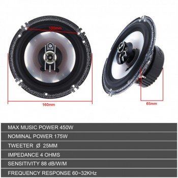 1Pair 6 Inch 450W 3 Way Car Coaxial  Auto Audio Music Stereo Full Range Frequency Hifi Speakers Non-destructive Installation