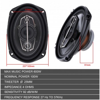 2pcs 5 Way 6x9 Inch 600W Car Coaxial Hifi Speakers Auto Music Stereo Full Range Frequency Speaker Non-destructive Installation