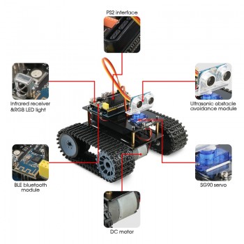 Keywish Tank Robot for Arduino UNO R3 Smart Cars Kit APP RC Remote Control Ultrasonic Bluetooth Module Stem Toys for Children