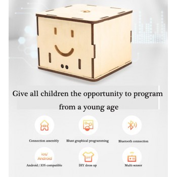 LED Light Wood DIY Square Stitching Robot Programmable Cube Robot Kits Kids Educational Science Toys