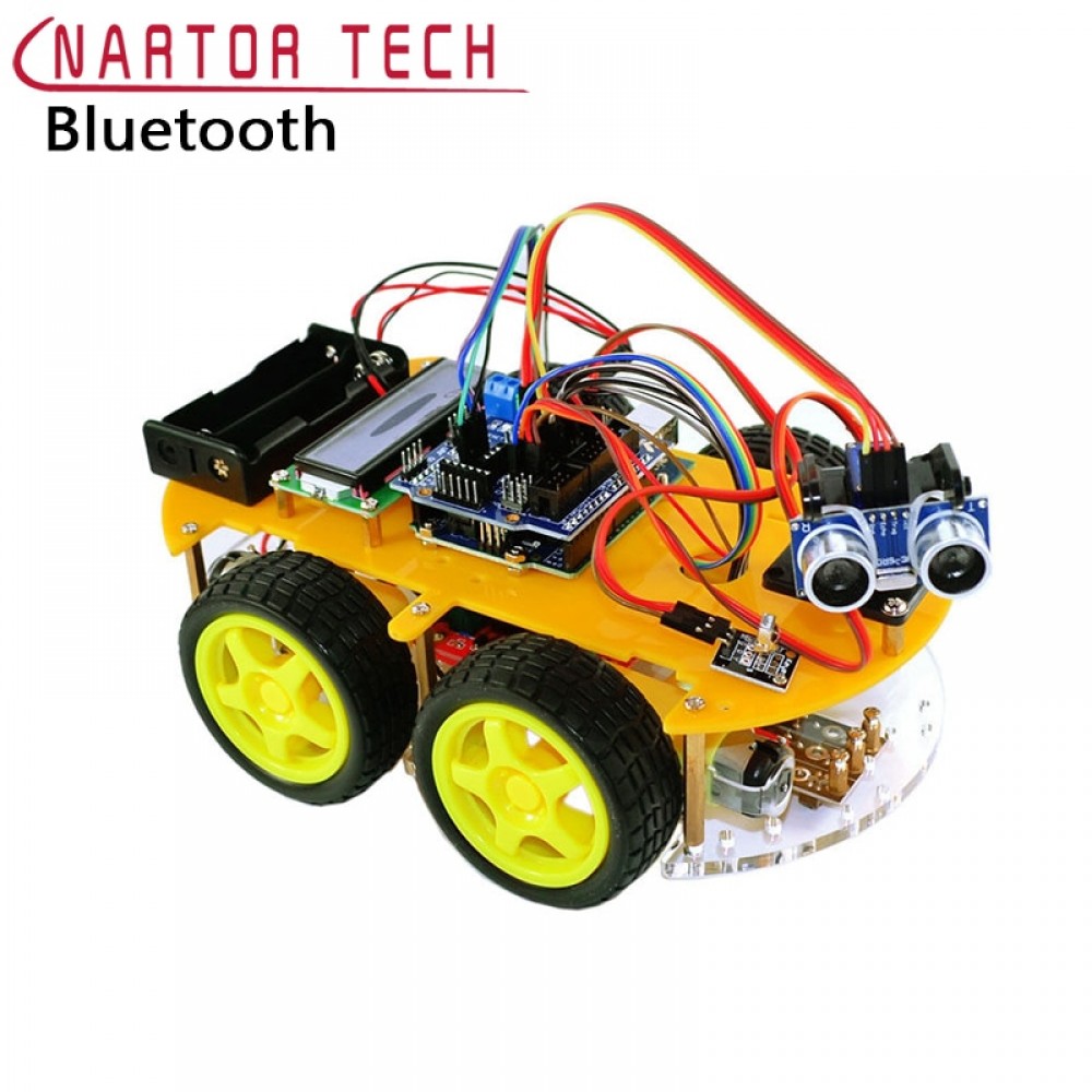 Smart Car Robot Smart Bluetooth Car Tracking Avoid Obstacles 1602 LCD Atmega-328P Line Tracking Graphic Programming