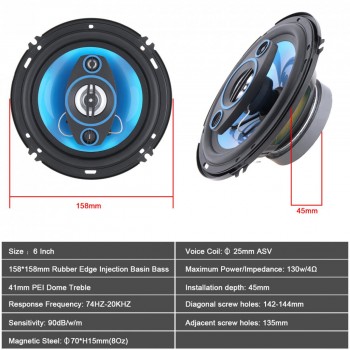 2pcs 12V 6 Inch 500W 2 Way Car Coaxial Auto Audio Music Stereo Full Range Frequency Hifi Speakers Non-destructive Installation