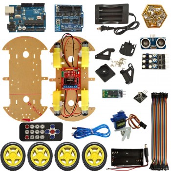 Bluetooth Ultrasonic Smart Car Robot Starter Kit with Uno R3 1602LCD Atmega-328P Smart Robot Car Kit Free Shipping 5pcs/lot