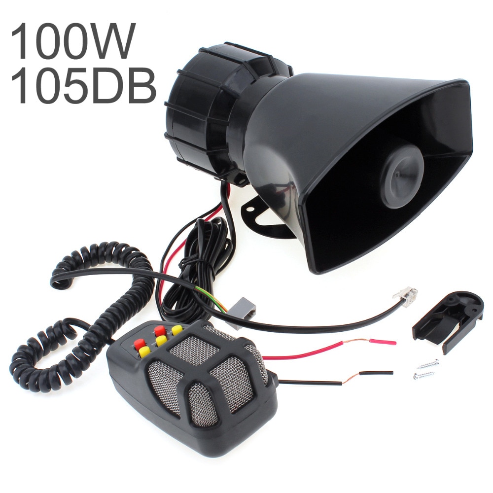100W 12V 5 Sounds Motorcycle Car Truck Speaker Loud Siren Horn 105db With MIC Microphone