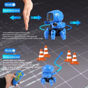 Blue RC Robot DIY Gesture Sensor  Assembled Sing Dance Action Figure Follow Robot Kids Children Educational Toys Birthday Gift