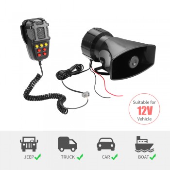 Car Alarm Horn 12V 100W Car Siren Vehicle Horn Mic PA Speaker System 7 Tone Loud Security Alarm